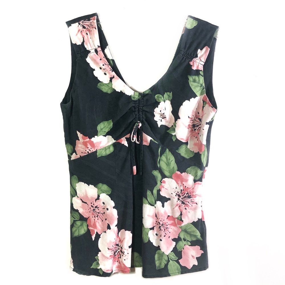 Hilo Hattie Hawaiian Floral Blue Pink Sleeveless Casual Beautiful Tank Top XS